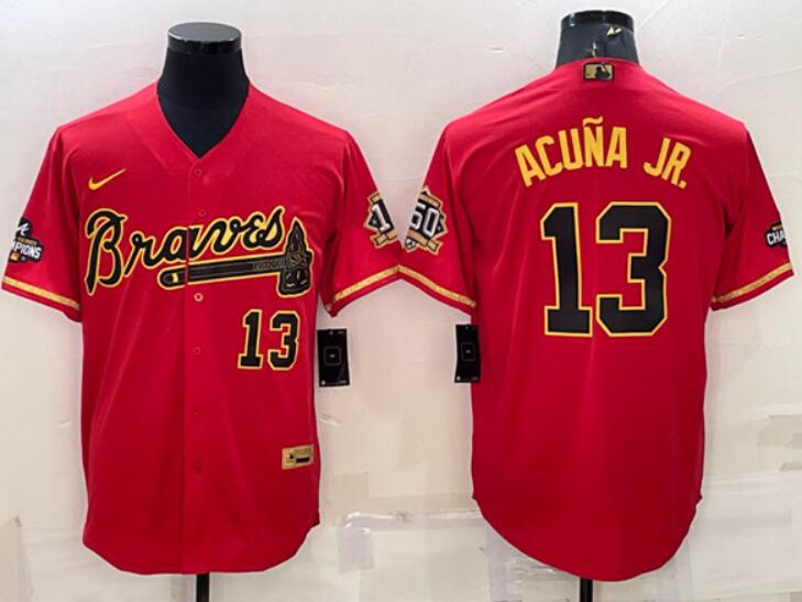 Men's Atlanta Braves Active Player Custom Red Gold Cool Base Stitched Jersey Men's Atlanta Braves Active Player Custom Red Gold Cool Base Stitched Jersey